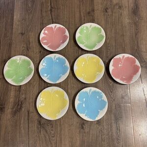 Antique Majolica Maple Leaf 7.5” Plates Galvani Ceramiche Porcelain Dish Italy